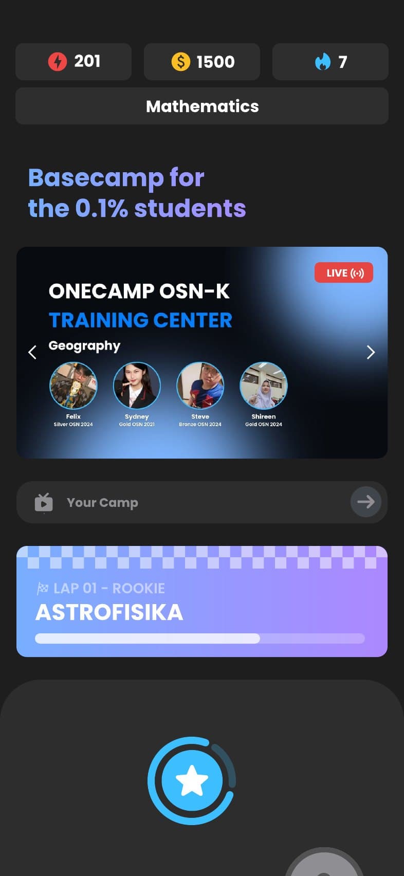 Beranda aplikasi OneCamp